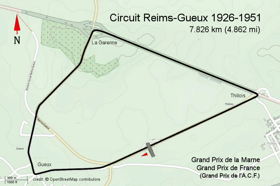 Circuit Reims Gueux 1926 (openstreetmap)