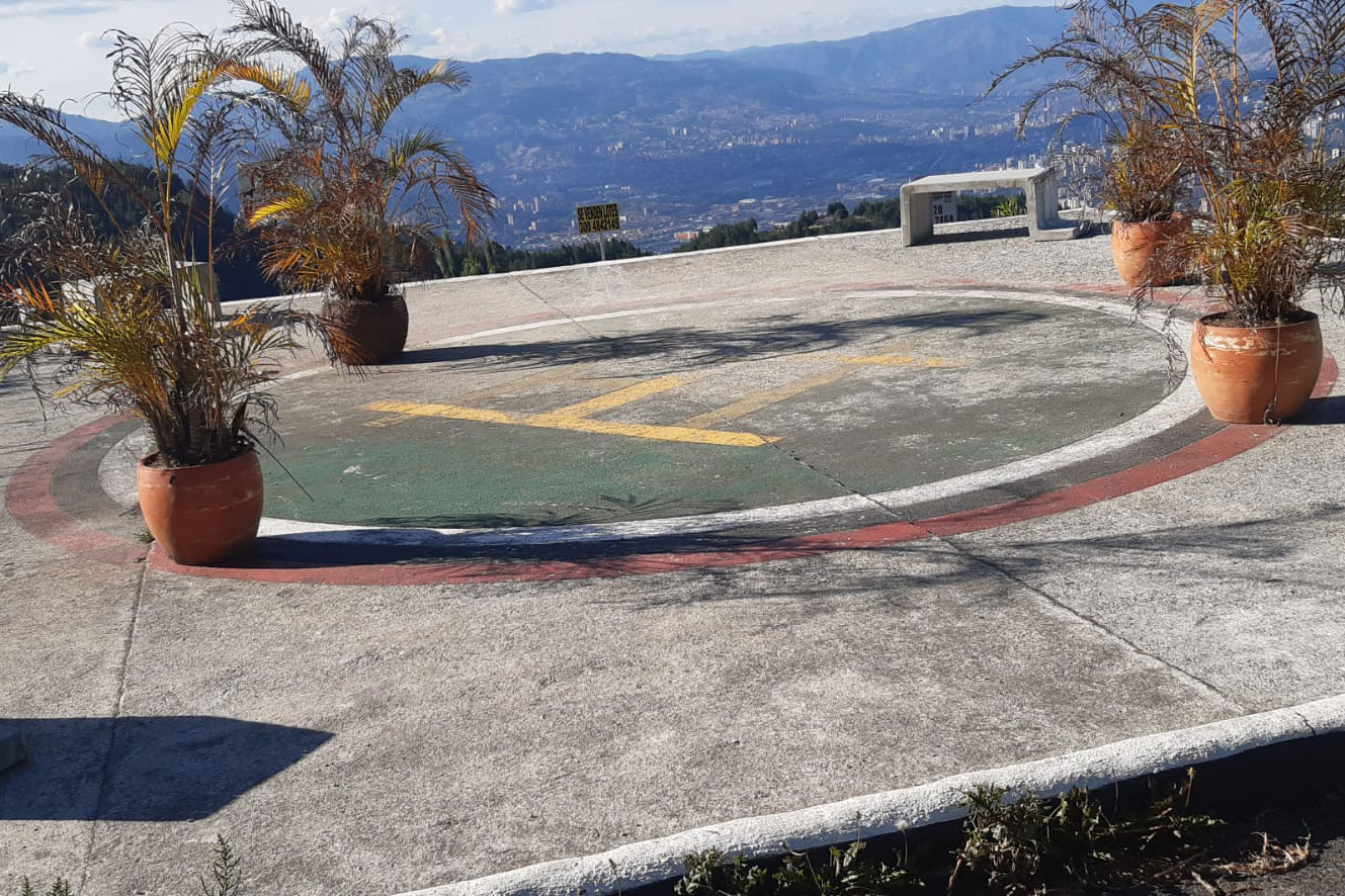Helipad at La Catedral, the former Pablo Escobar prison overlooking the City of Medellin