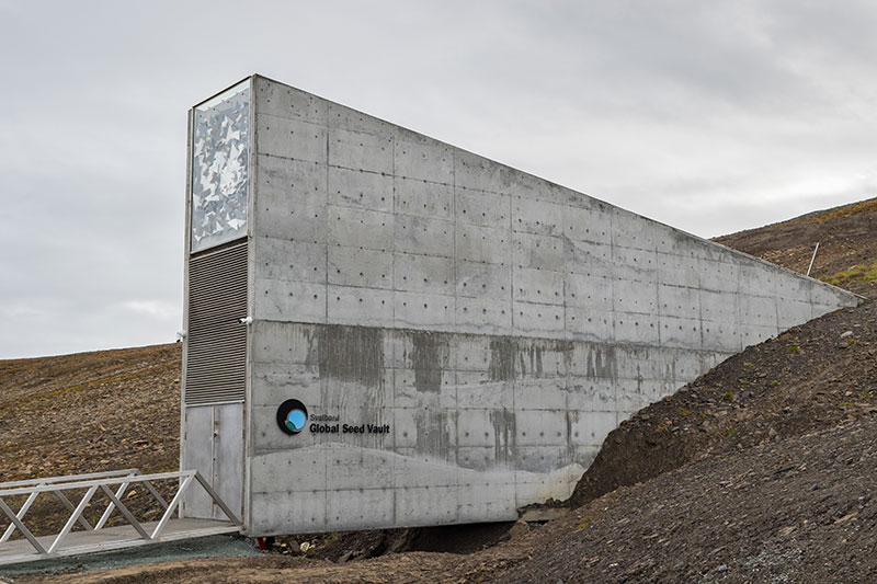 Entrance to the Global Seed Vault at Svalbard archipelago. The world's largest seed storage, opened by the Norwegian Government in 2008.